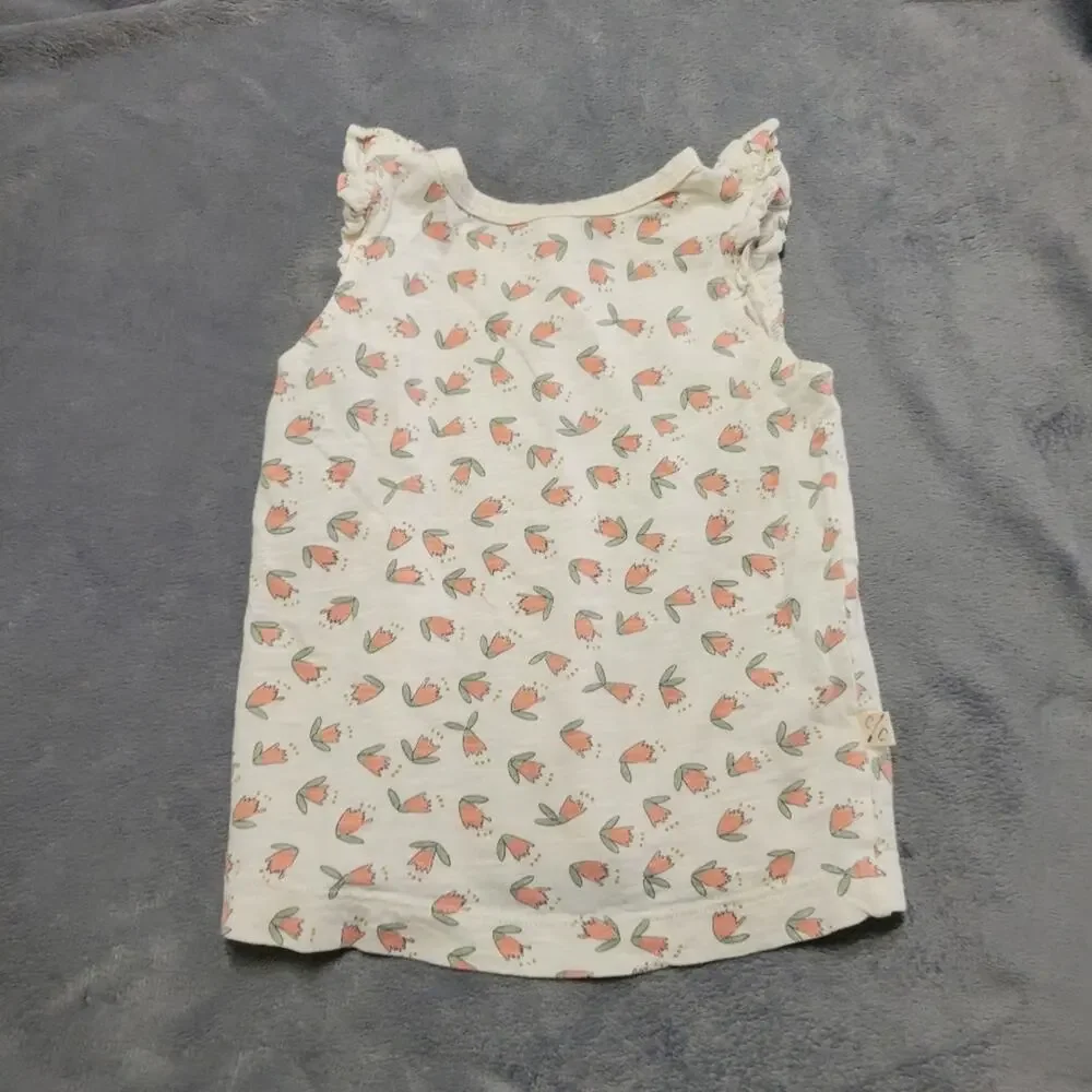 Childhood Shirt Girls 18-24 Months Cream Sage Tulip Floral Breathable Cotton Top
